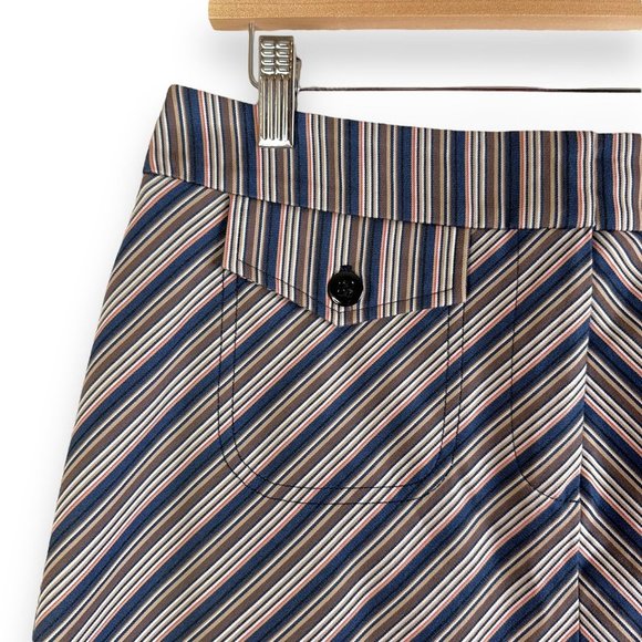 Trina Turk Los Angeles Women's Mini Skirt 6 Blue Tan Pink Stripe Button Pockets - Picture 3 of 8